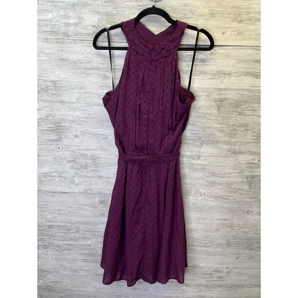 LOFT Crossover Halter Dress Size 8 Womens Purple Tie Waist - Picture 7 of 13